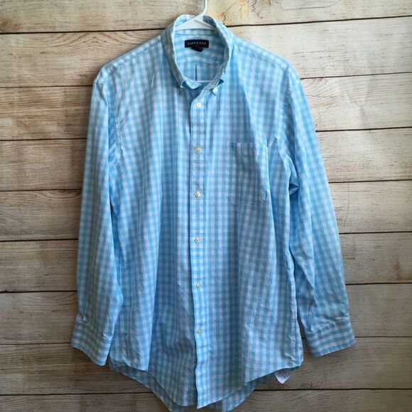 LANDS END SHIRT IN‎ BLUE AND WHITE GINGHAM - Picture 1 of 5